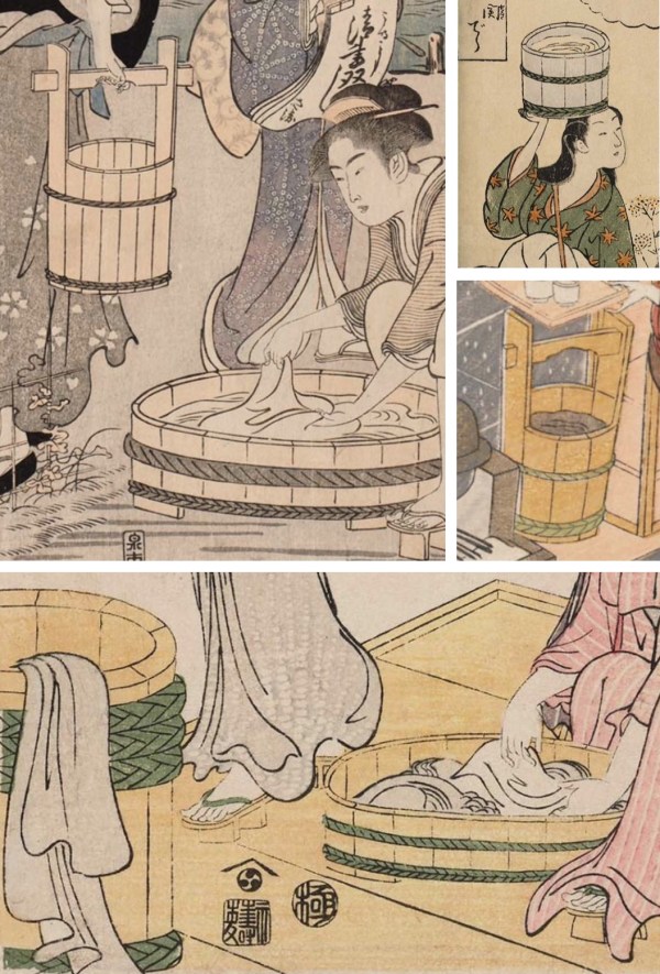 Selection of Japanese cooper's work taken from woodblock prints dated 